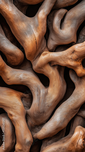Wooden patterns form an abstract backdrop of warm tones and curves, highlighting organic beauty