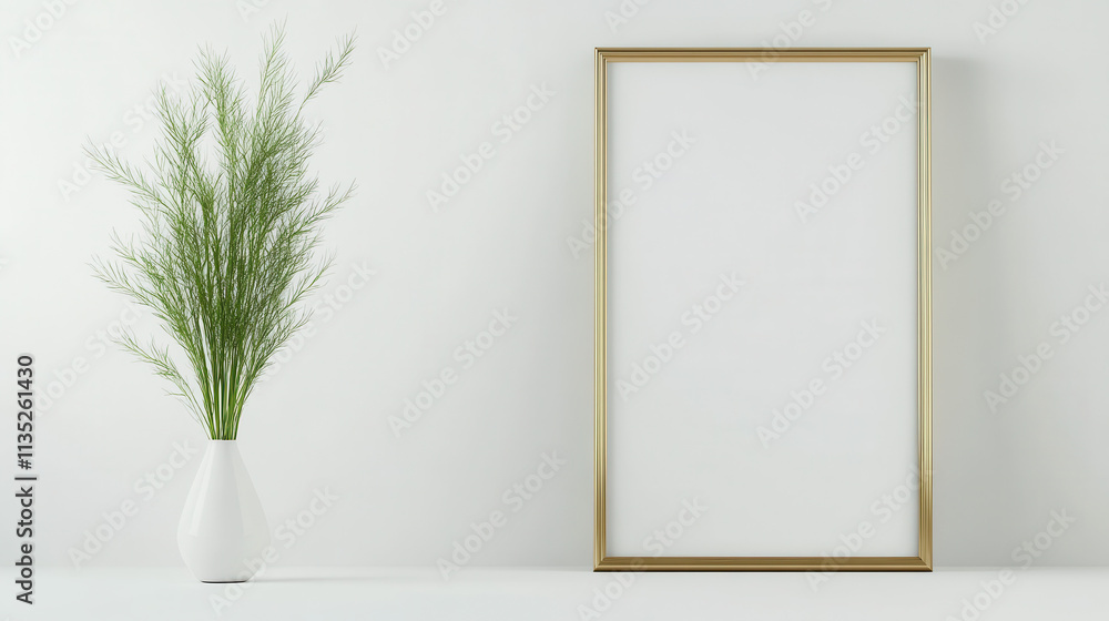 Elegant Frame with Greenery on Clean White Background Elegant Frame with Greenery on Clean White Background