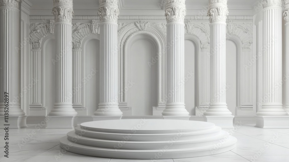 Classical White Interior with Columns and Pedestal Classical White Interior with Columns and Pedestal