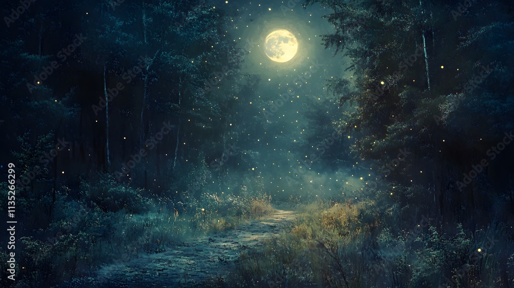 Shimmering dust floating through a quiet clearing in the forest Shimmering dust floating through a quiet clearing in the forest