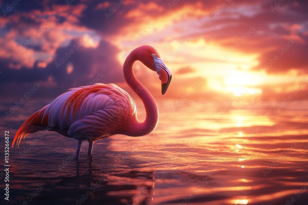 Fototapeta premium Flamingo at Sunset - A breathtaking moment in nature