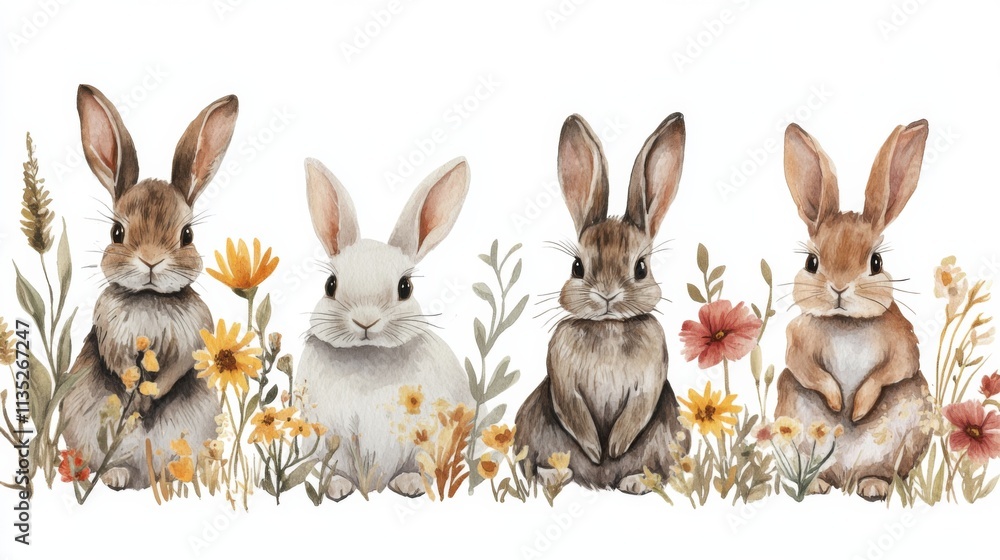Fototapeta premium Bunnies in Flower Field