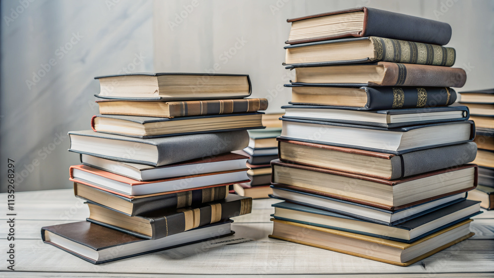 A collection of knowledge, meticulously organized.Stacked books, a testament to human intellect. A collection of knowledge, meticulously organized.Stacked books, a testament to human intellect.
