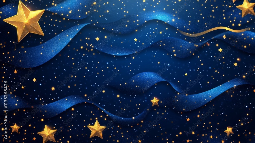 Naklejka premium Golden Stars on a Night Sky