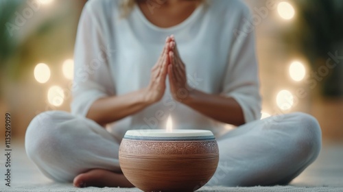 Meditation session with soothing candlelight in a serene indoor setting