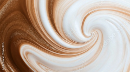Creamy coffee swirl captured in an abstract design with rich textures and colors