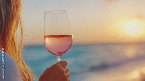 Enjoying a glass of wine at sunset by the seaside in a serene setting