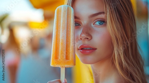 Enjoying a colorful ice cream treat in a warm setting under bright sunlight