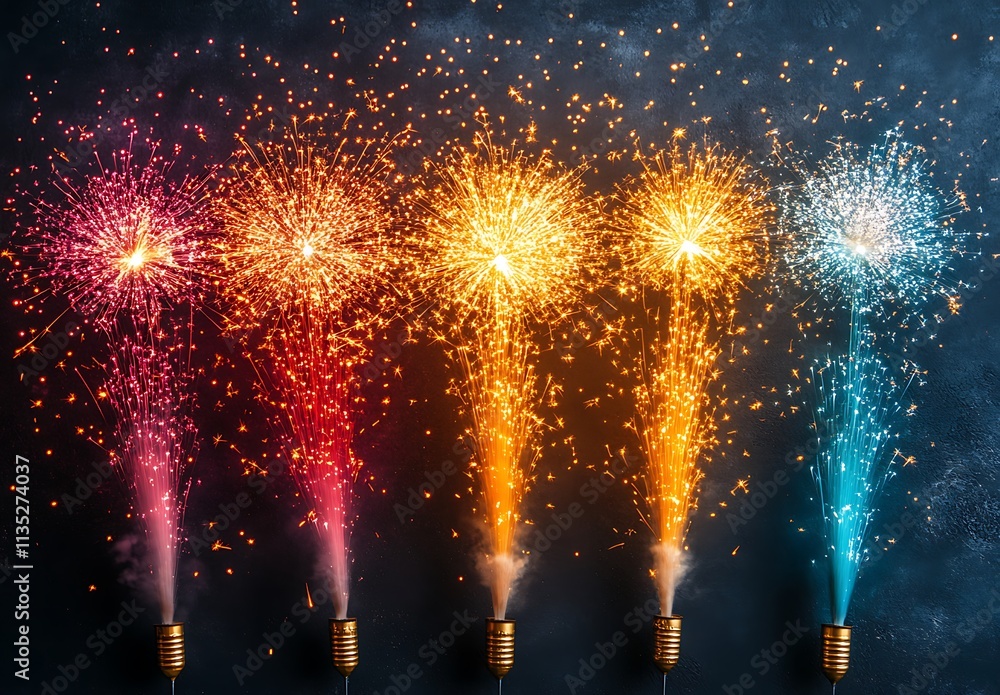 Fototapeta premium Vibrant Group of Fireworks in Various Colors