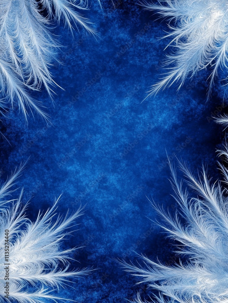 Obraz premium Winter Frost Design - Blue background, white frost, winter scene, icy texture, abstract art. Symbolizes: cold, serenity, beauty, fragility, winter.