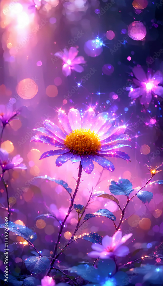 Large purple aster. Fantastic space glow of flowers. Floral background. Screen saver Large purple aster. Fantastic space glow of flowers. Floral background. Screen saver
