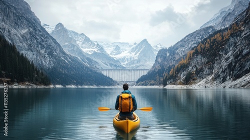 Mountain valley kayaking promoting renewable energy sustainability