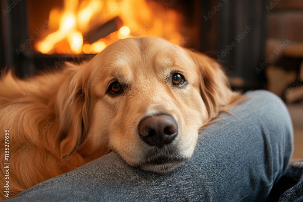 Golden Retriever by the Fireplace Golden Retriever by the Fireplace