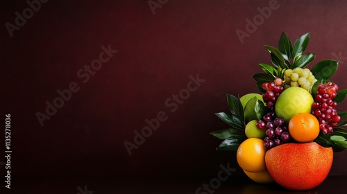 Vibrant Fruit Arrangement - A colorful still life of fresh fruit, symbolizing health, abundance, freshness, variety, and nature. photo