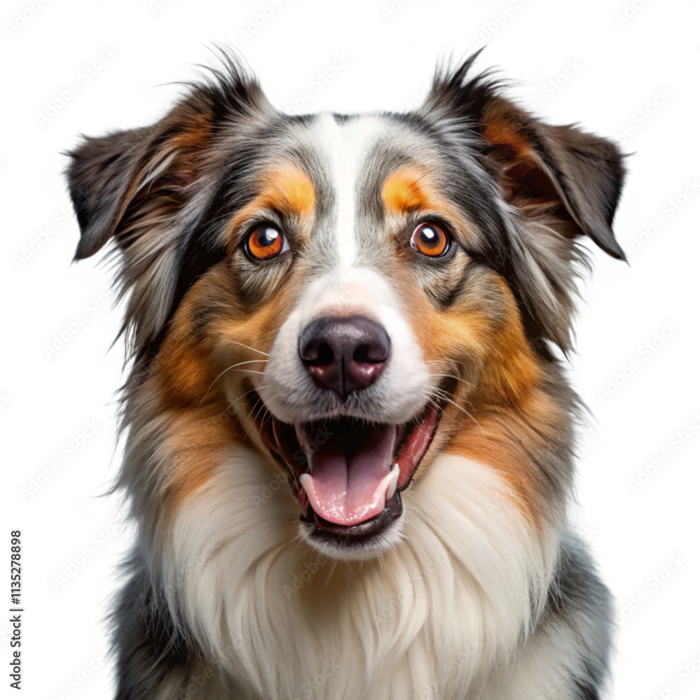 Energetic Australian Shepherd Dog Smiling on a Clean White Background Energetic Australian Shepherd Dog Smiling on a Clean White Background
