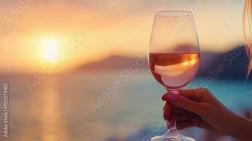 Enjoying a glass of wine at sunset by the seaside in a serene setting