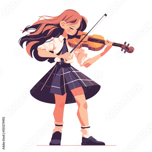 Illustration of a girl playing the violin, animation and motion graphics in vector format
