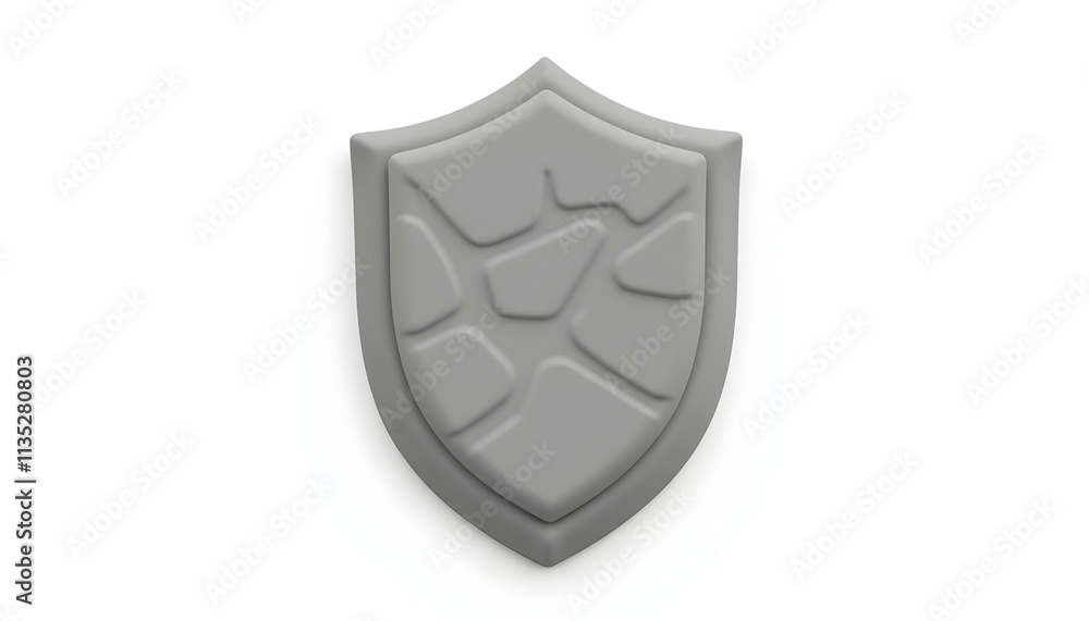 3D render of a shield icon, shaped in an octagonal form with a stone texture, isolated on a bright white background, adding a rugged feel to the design create with ai