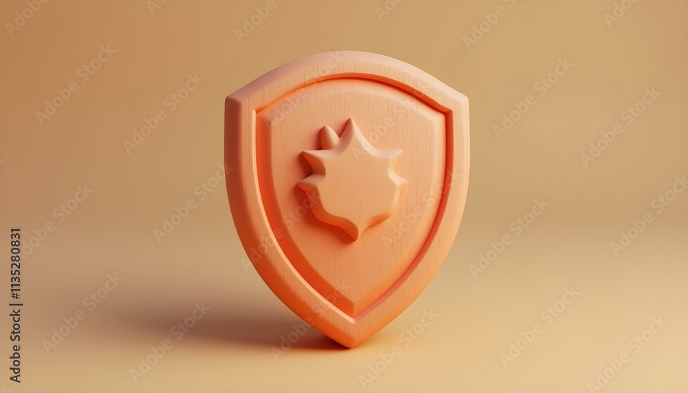 3D render of a wooden shield icon with a polished finish, showcasing a crest at the center and subtle wood grain details create with ai 3D render of a wooden shield icon with a polished finish, showcasing a crest at the center and subtle wood grain details create with ai
