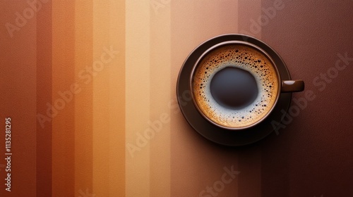 Coffee cup with rich foam on a warm brown background creating a cozy atmosphere