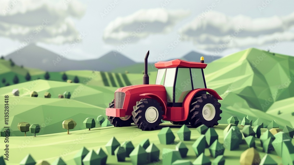 Low-poly 3D farm with barns and fields isolated on a white background Low-poly 3D farm with barns and fields isolated on a white background