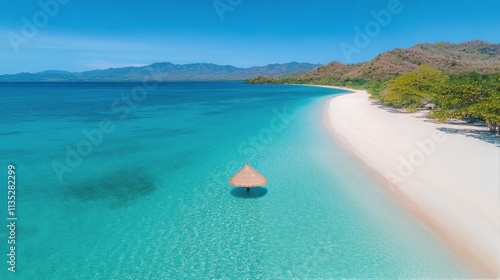 Relaxing beach with turquoise water and lush greenery in a tropical paradise