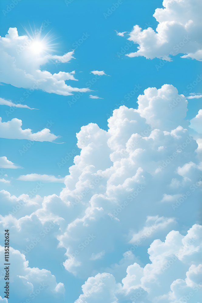 Naklejka premium A serene sky with fluffy white clouds and soft blue tones, evoking peace and lightness.