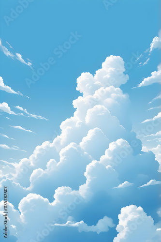 A serene sky with fluffy white clouds and soft blue tones, evoking peace and lightness. photo