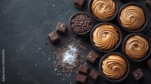 Delicious dessert cupcakes with chocolate and caramel topping showcased on da...