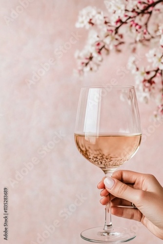 Celebrating with a sparkling drink in a floral setting during springtime