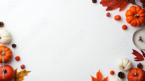 Autumn table setting with pumpkins, cutlery, and decorative elements for a fe...