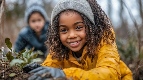 Children exploring nature in a forest during autumn while learning about plants