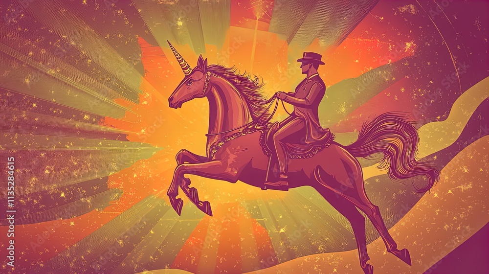 Empowering Poster: Professional in Gray Suit Riding a Rearing Unicorn with a Golden Horn Against a Dramatic Cloudy Sky - Perfect for Sports Interiors and Inspiring Workspaces! Empowering Poster: Professional in Gray Suit Riding a Rearing Unicorn with a Golden Horn Against a Dramatic Cloudy Sky - Perfect for Sports Interiors and Inspiring Workspaces!