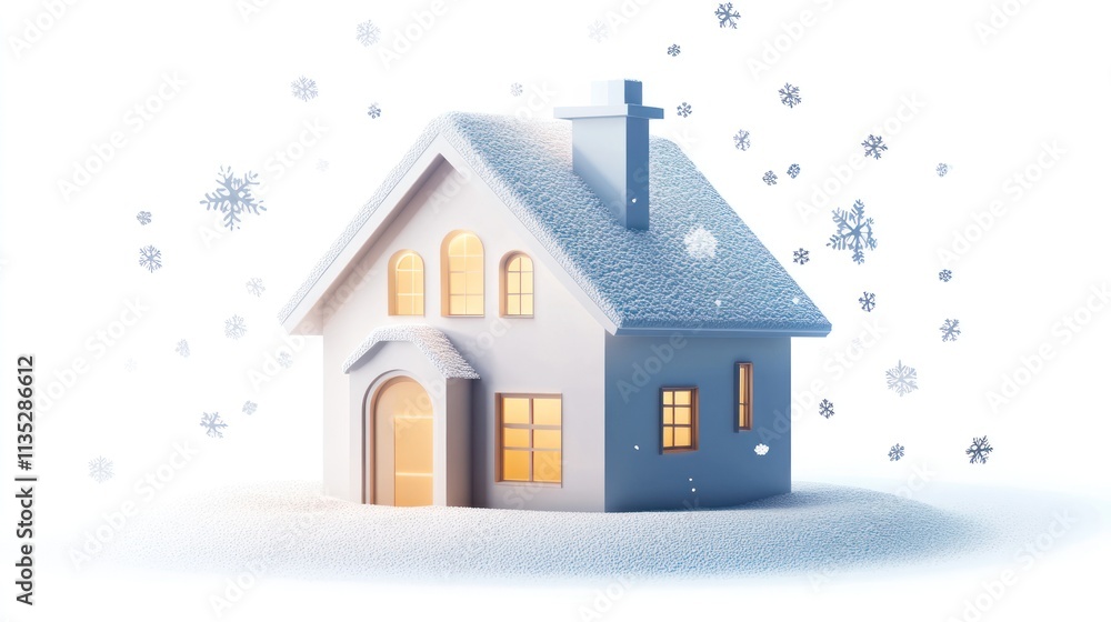 Fototapeta premium Cozy Winter House: A 3D Render of a Snow-Covered Home