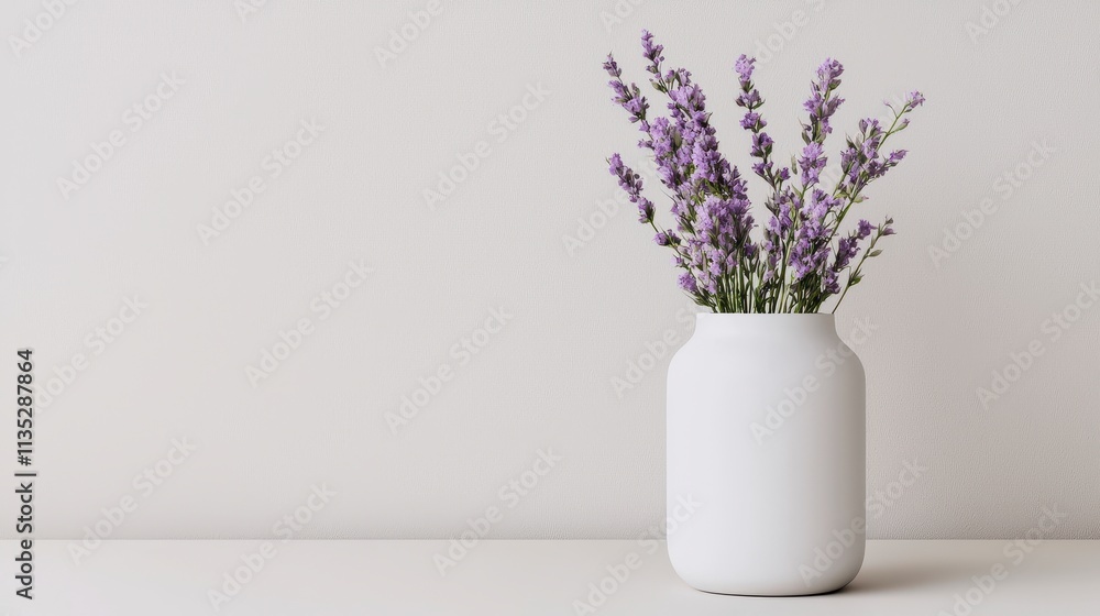 Serene Purple Flowers in Minimalist White Vase Serene Purple Flowers in Minimalist White Vase