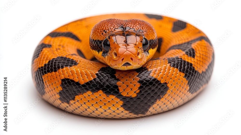Orange and Black Snake Coiled on White Background Orange and Black Snake Coiled on White Background
