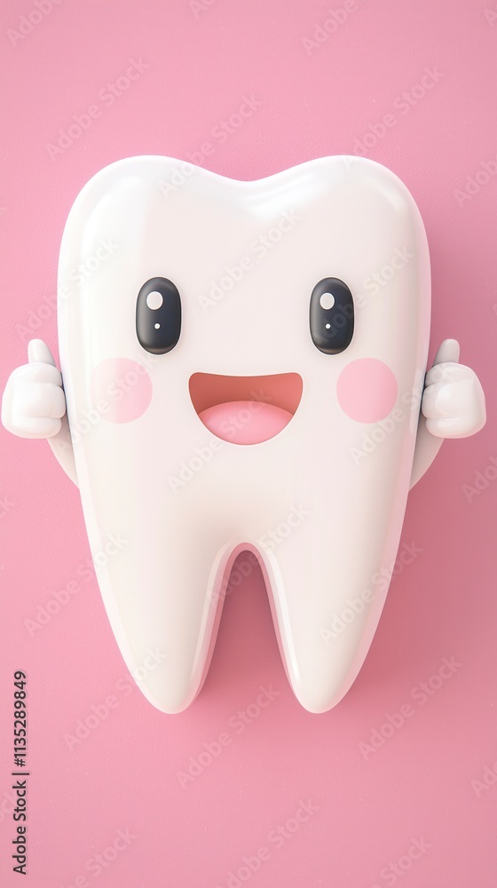 Happy Tooth Character Giving Thumbs Up on Pink Background Happy Tooth Character Giving Thumbs Up on Pink Background
