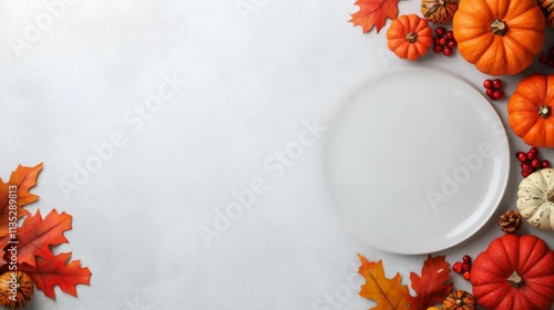 Autumn table setting with pumpkins, cutlery, and decorative elements for a fe...