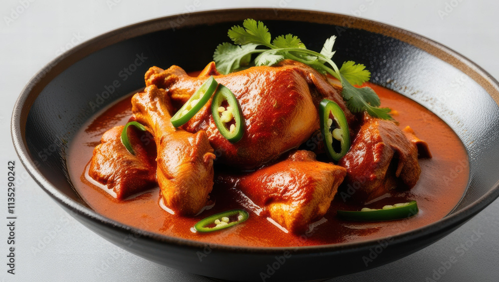 Fototapeta premium Spicy chicken curry recipe kitchen food photography indoor close-up culinary art