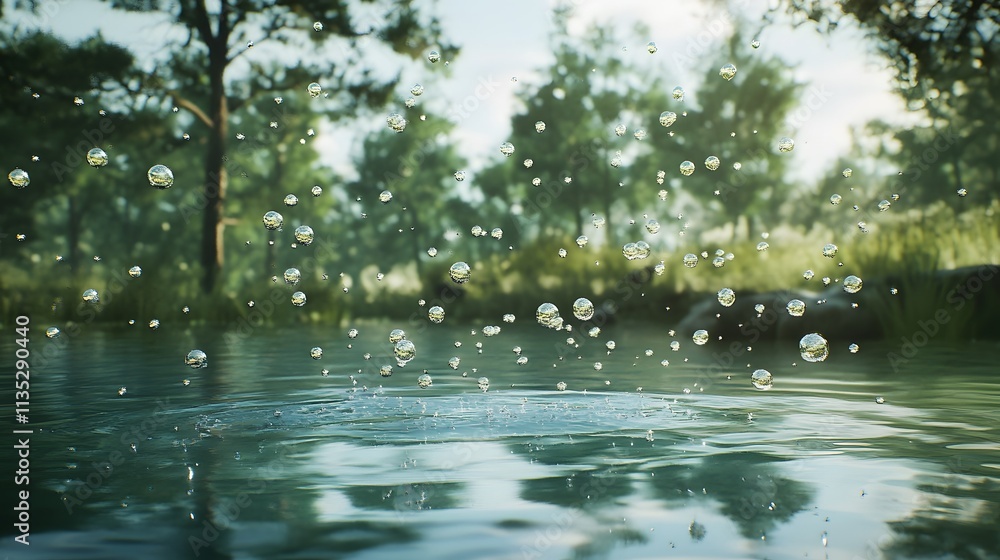 Ripples dance across a serene pond under dappled sunlight in a tranquil setting Ripples dance across a serene pond under dappled sunlight in a tranquil setting