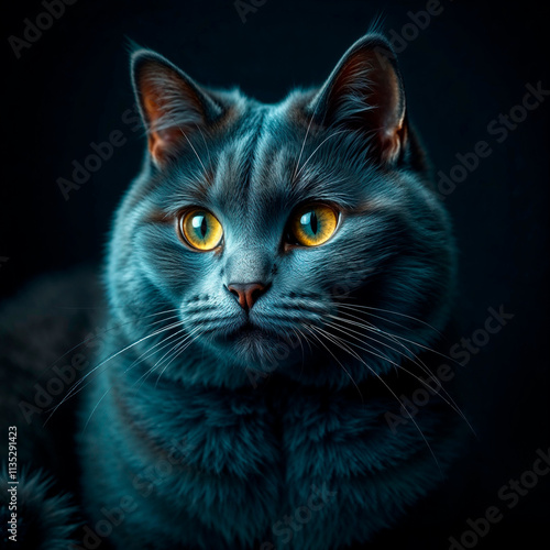 A high-resolution stock photo of a rich deep teal cat, luxurious and vibrant, commercial quality, emphasizing smooth fur and bright eyes