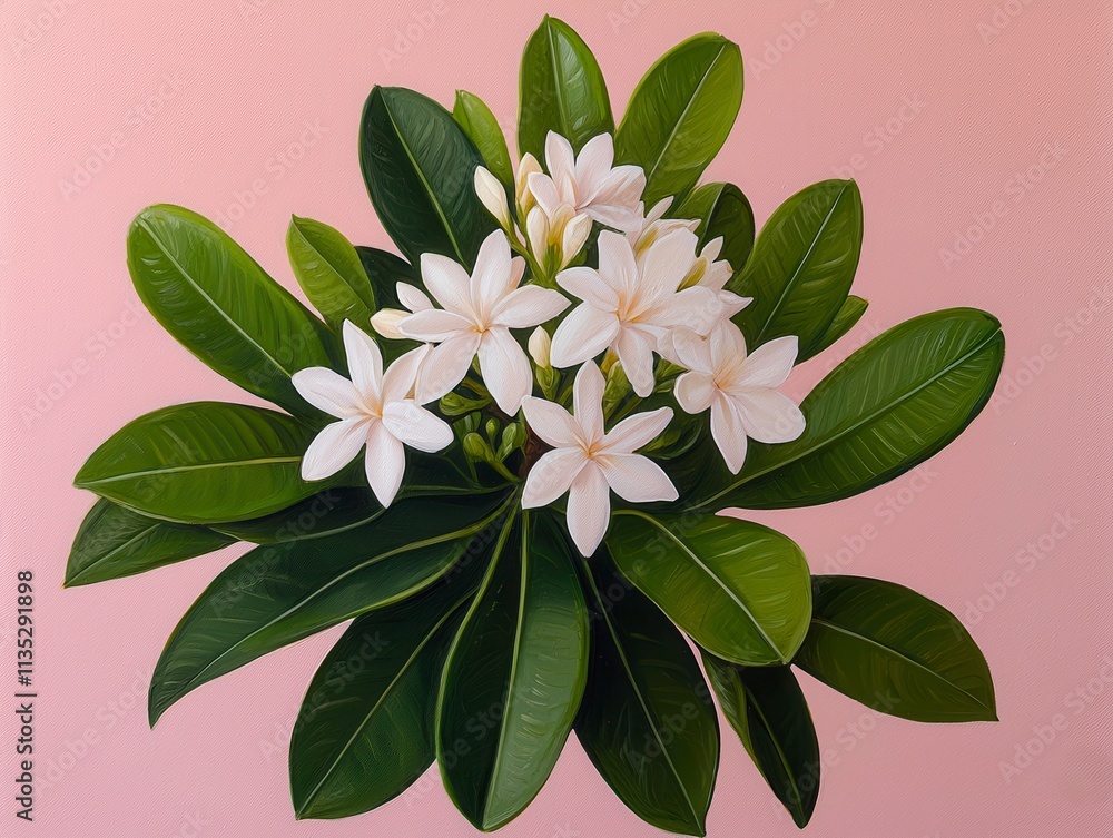 Delicate White Plumeria Blossoms on Pink Background Delicate White Plumeria Blossoms on Pink Background