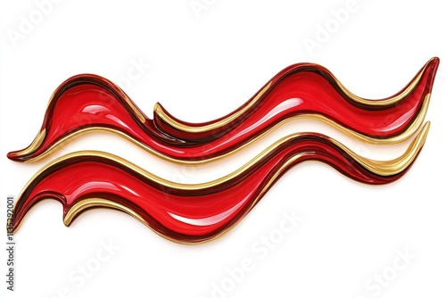 Abstract Red Wave Art with Glossy Finish and Gold Trim Perfect for Modern Home Decor, Interior Design, and Artistic Display in a Contemporary Setting
