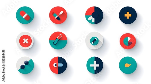 Colorful icons representing health and wellness symbols ideal for digital design projects