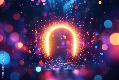 Glowing Archway with Colorful Bokeh Lights and Sparkles Creating a Magical and Dreamy Atmosphere for Digital Art or Fantasy Illustrations