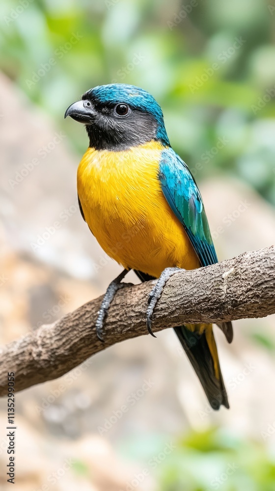 Obraz premium A vibrant bird perched on a branch in a natural setting.