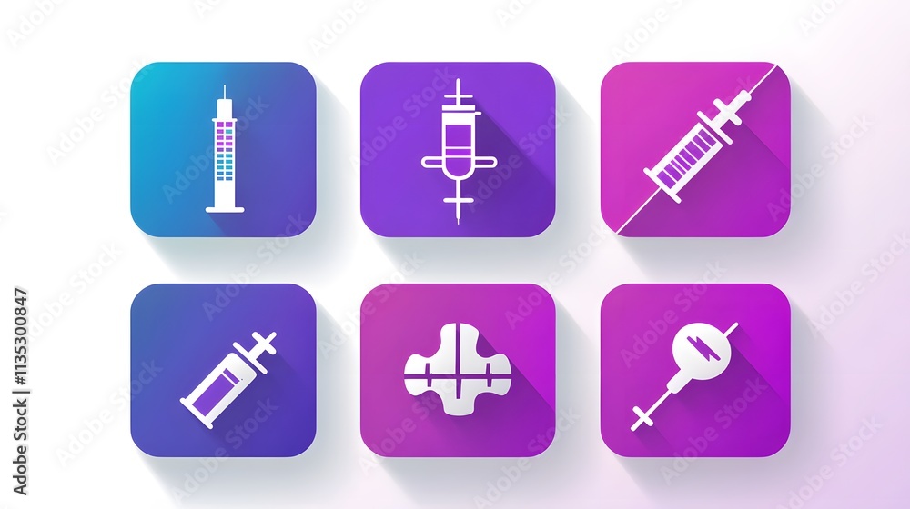 Stylized syringes and medical icons in vibrant shades reflecting healthcare and wellness Stylized syringes and medical icons in vibrant shades reflecting healthcare and wellness