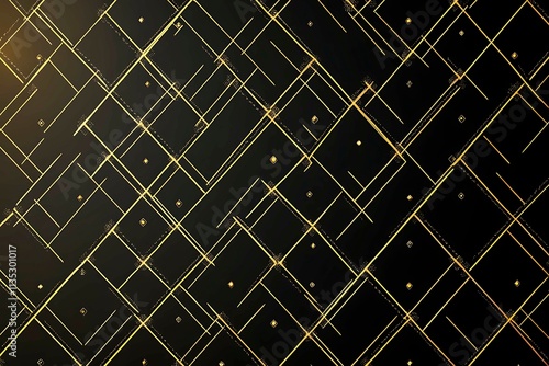 Abstract dark geometric background featuring glowing golden lines and sparkles, creating a modern, futuristic, and elegant design.