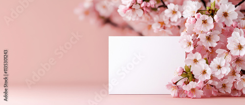 Wallpaper Mural Blank greeting card with cherry blossoms on pink background, perfect for spring Torontodigital.ca