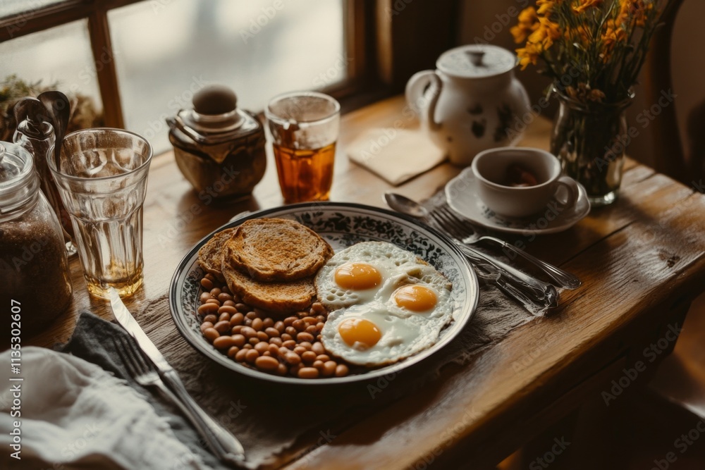 Hearty Breakfast with Eggs, Beans, and Toast Hearty Breakfast with Eggs, Beans, and Toast